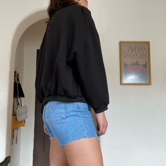 V-Neck Black Bomber Jacket - Picture 4 of 8